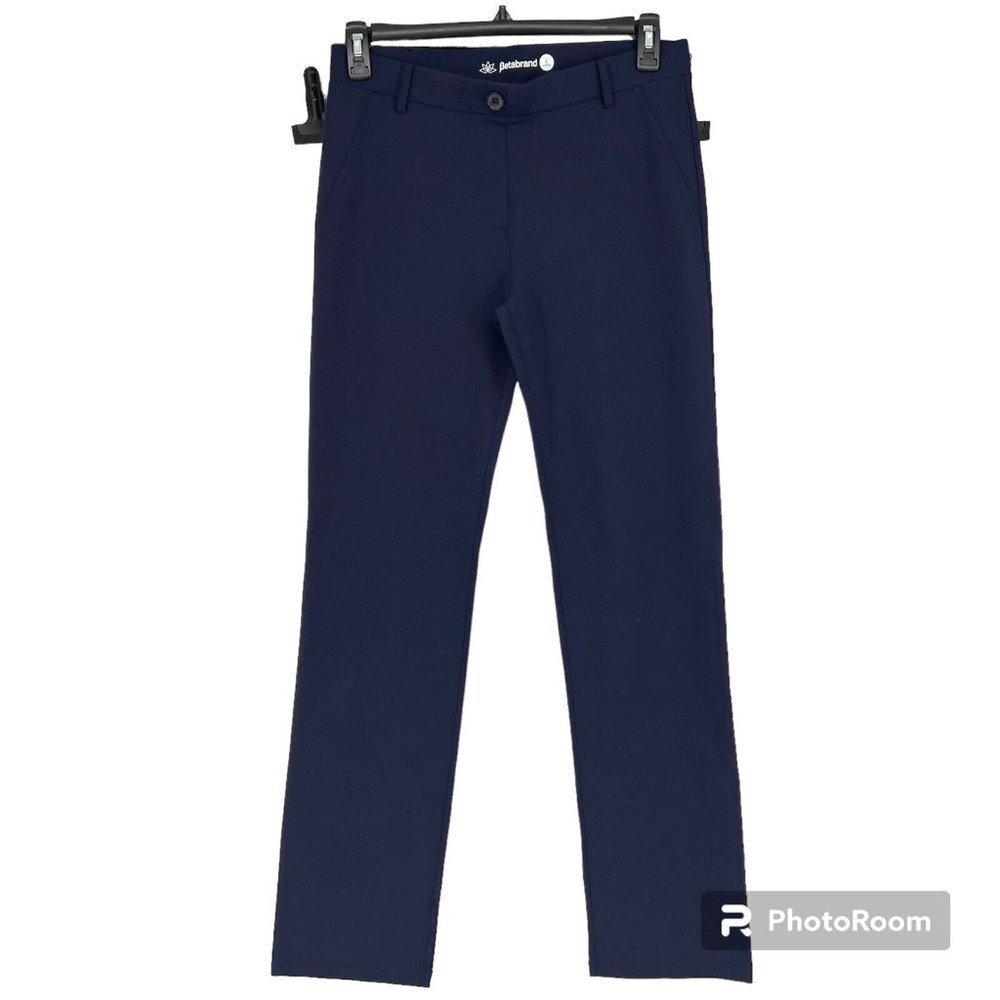 Betabrand Navy Blue Straight Leg Classic Dress Pant Yoga Pants Sz Lrge Long FLAW